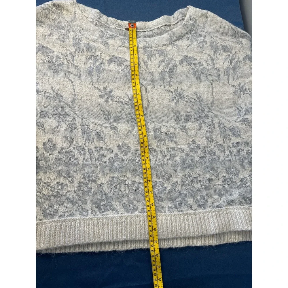 Free People Floral Jacquard Knit Side Zip Sweater‎ Cream Grey Womens Medium